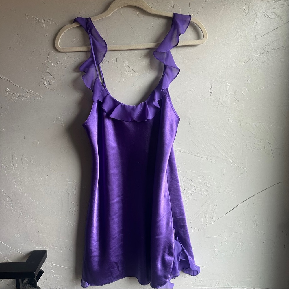 Purple Ruffle Satin Slip Dress Lingerie Morgan Taylor Whimsical‎ Fairycore Sz S